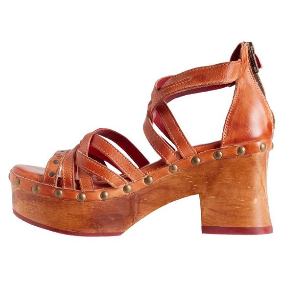 Bed Stu Brown and Red Sandals with Wooden Platform - Picture 4 of 6